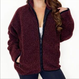 B. MOSS Oversized Fleece Zip Up Sweater Jacket Burgundy Maroon Fuzzy Gorpcore M